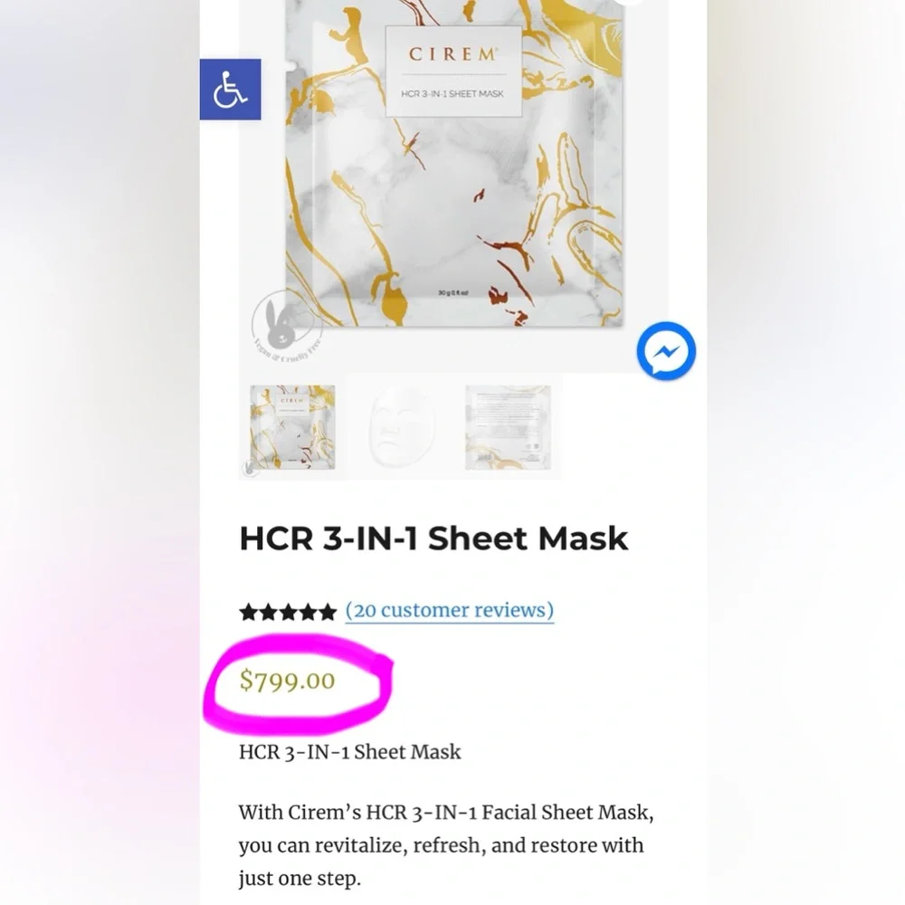 CIREM HCR 3-in-1 Sheet Mask Luxury Gold Skincare Face Mask ✨$799 MSRP✨